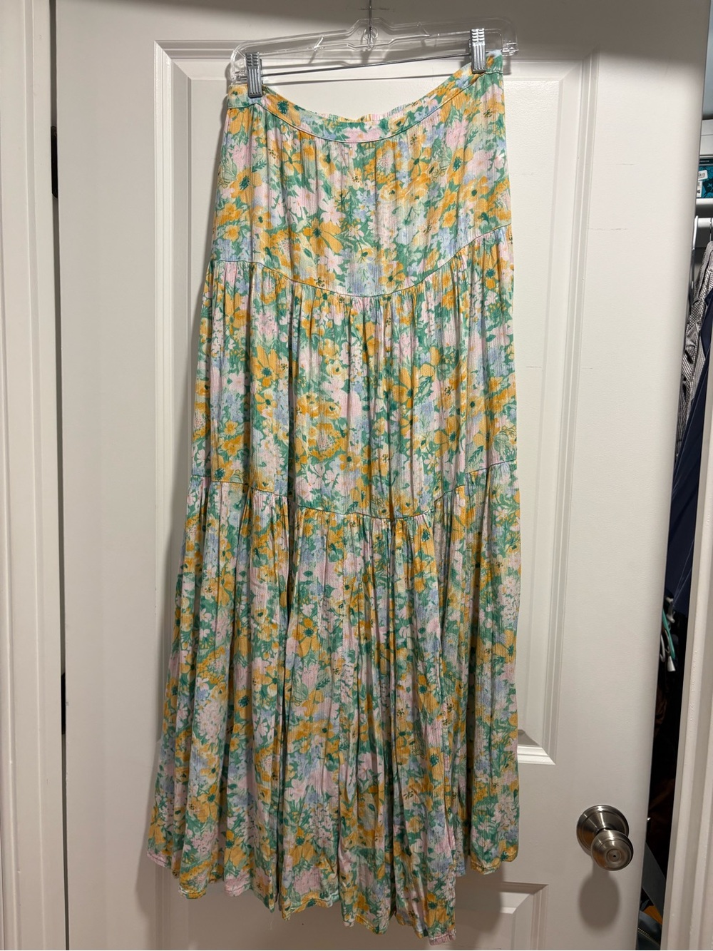 Billabong Yellow Green Floral Tiered Maxi Skirt